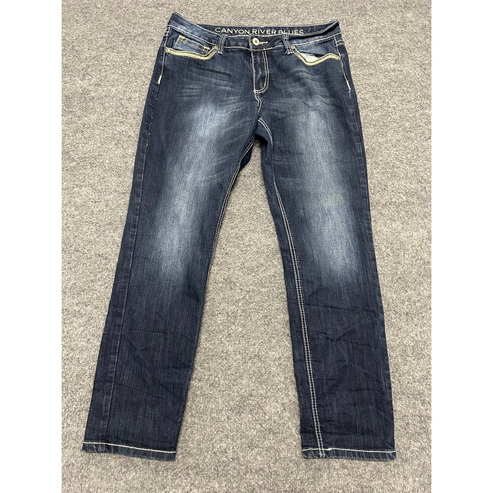 Canyon River Blues Jeans Womens Size 14 Dark Wash Straight Leg Contrast Stitch